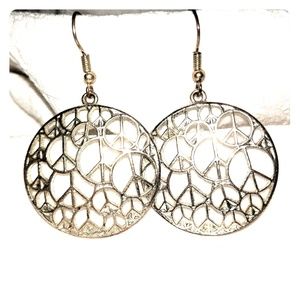 Silver Tone Multi Peace Sign Hook Dangle Earrings